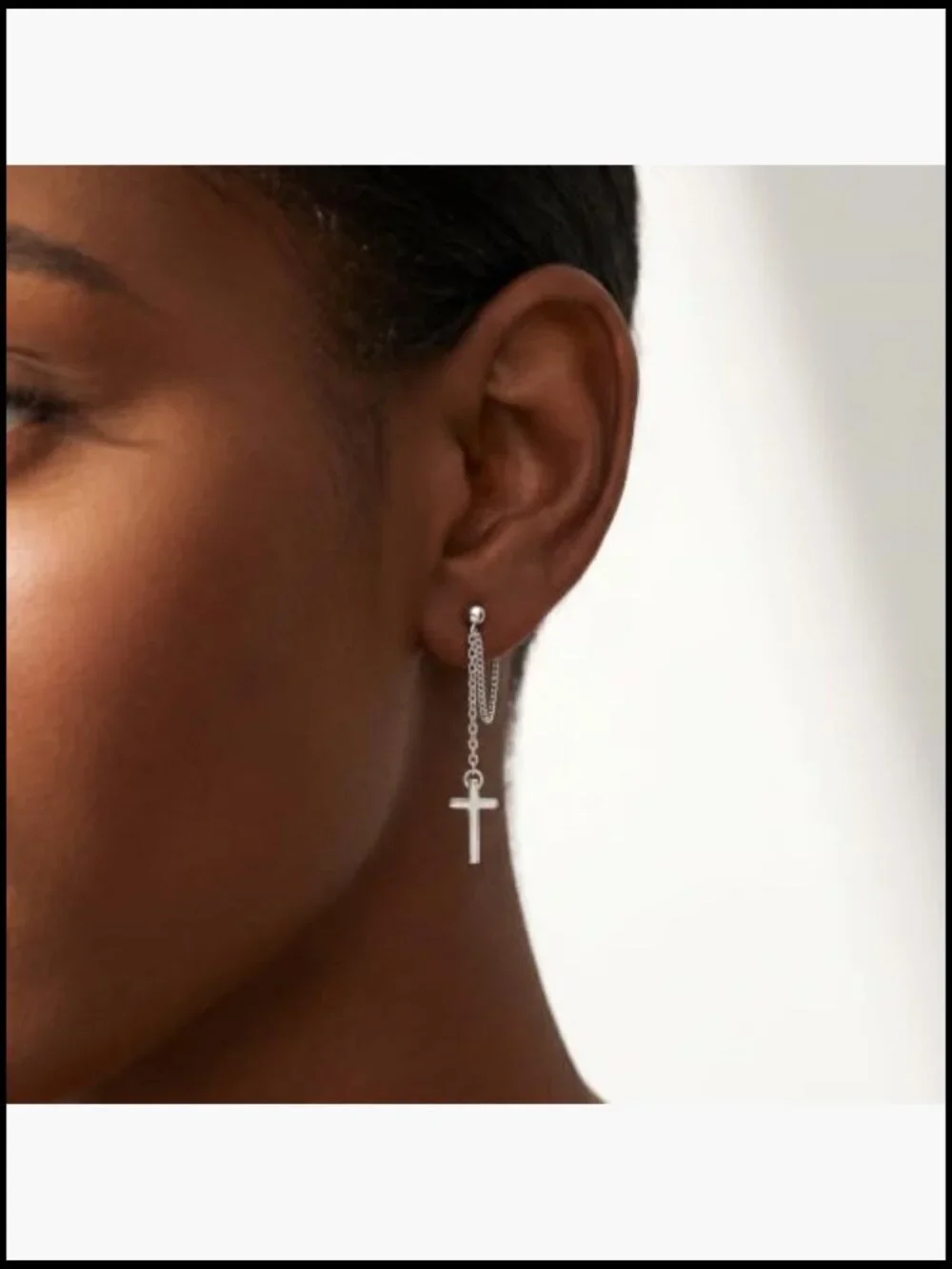 925 Sterling Silver Cross Dangle Earrings Minimalist Chain Drop Earrings for